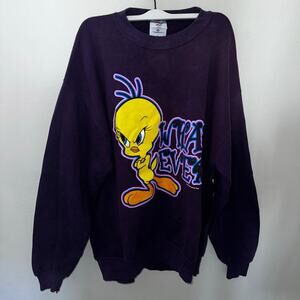 Vintage tweety whatever purple crew neck sweater sz xl